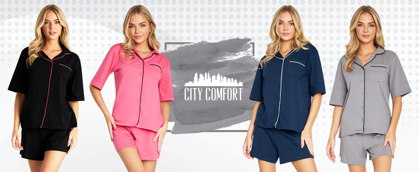 CityComfort Womens Pyjamas, 2 Piece Short PJs for Women - Get Trend