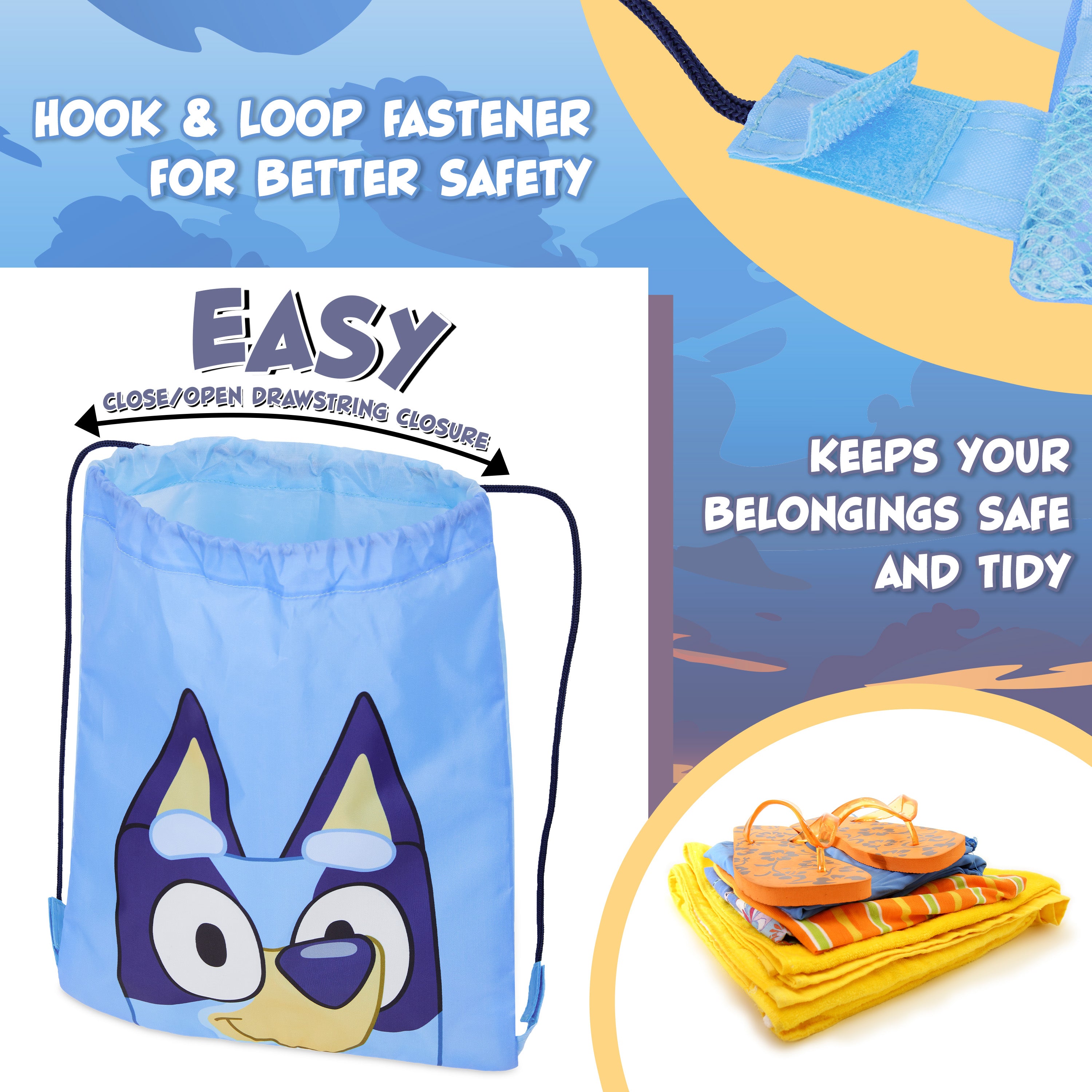 Bluey Kids Drawstring Bags, 29 x 38cm Swimming Bag with Airflow Vent - Get Trend