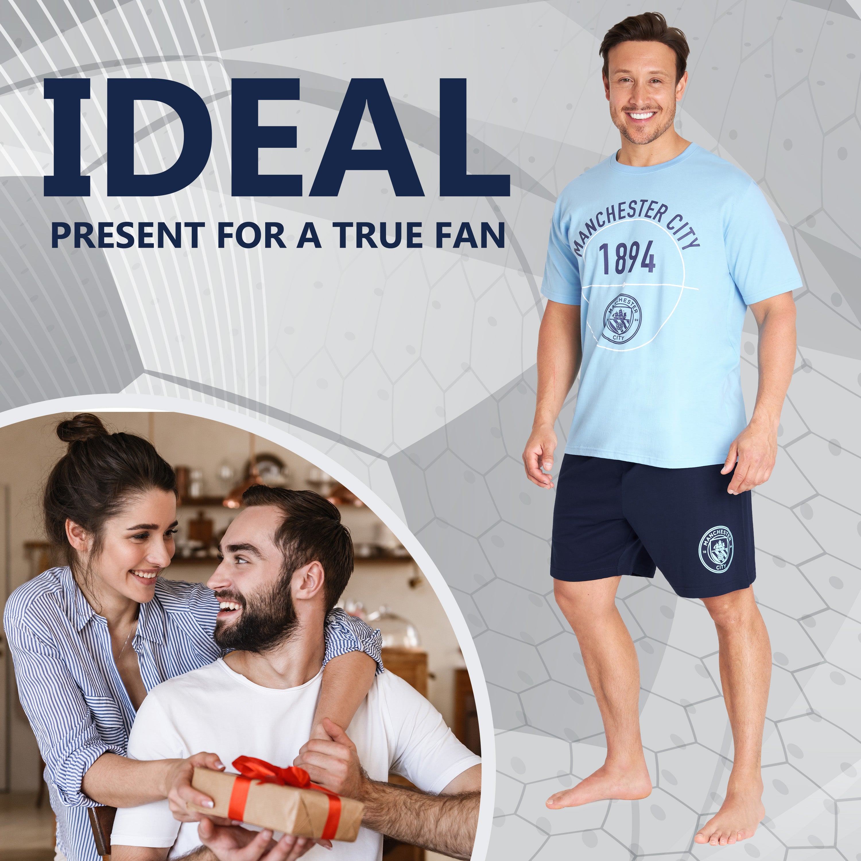 Manchester City FC Mens Pyjama Set, T-Shirt and Pyjama Shorts for Men - Get Trend