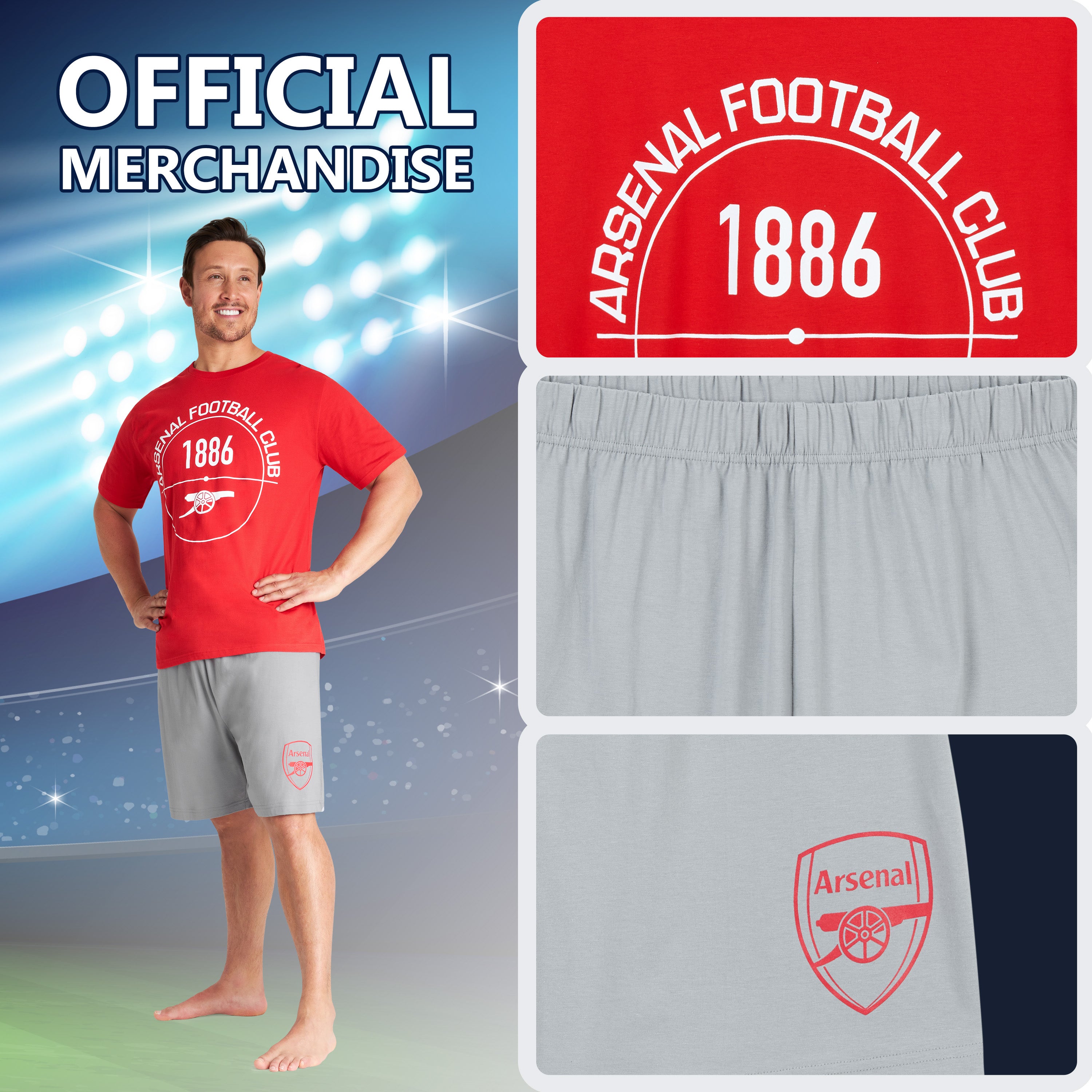 Arsenal F.C. Mens Pyjamas Set, Mens Pyjamas Shorts & T-Shirt Set - Get Trend