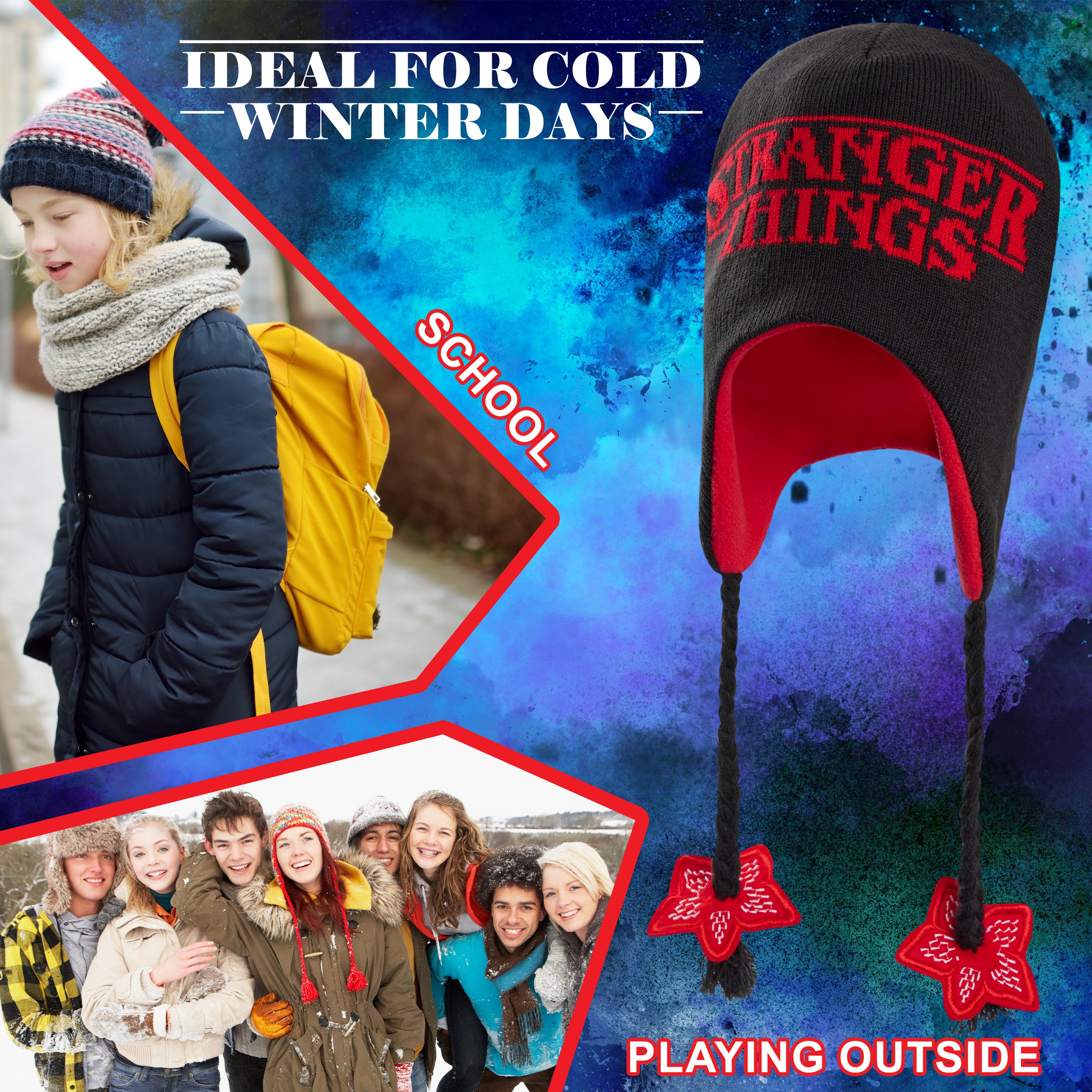 Stranger Things Beanie Hat with Ear Flaps for Kids and Teenagers - Get Trend