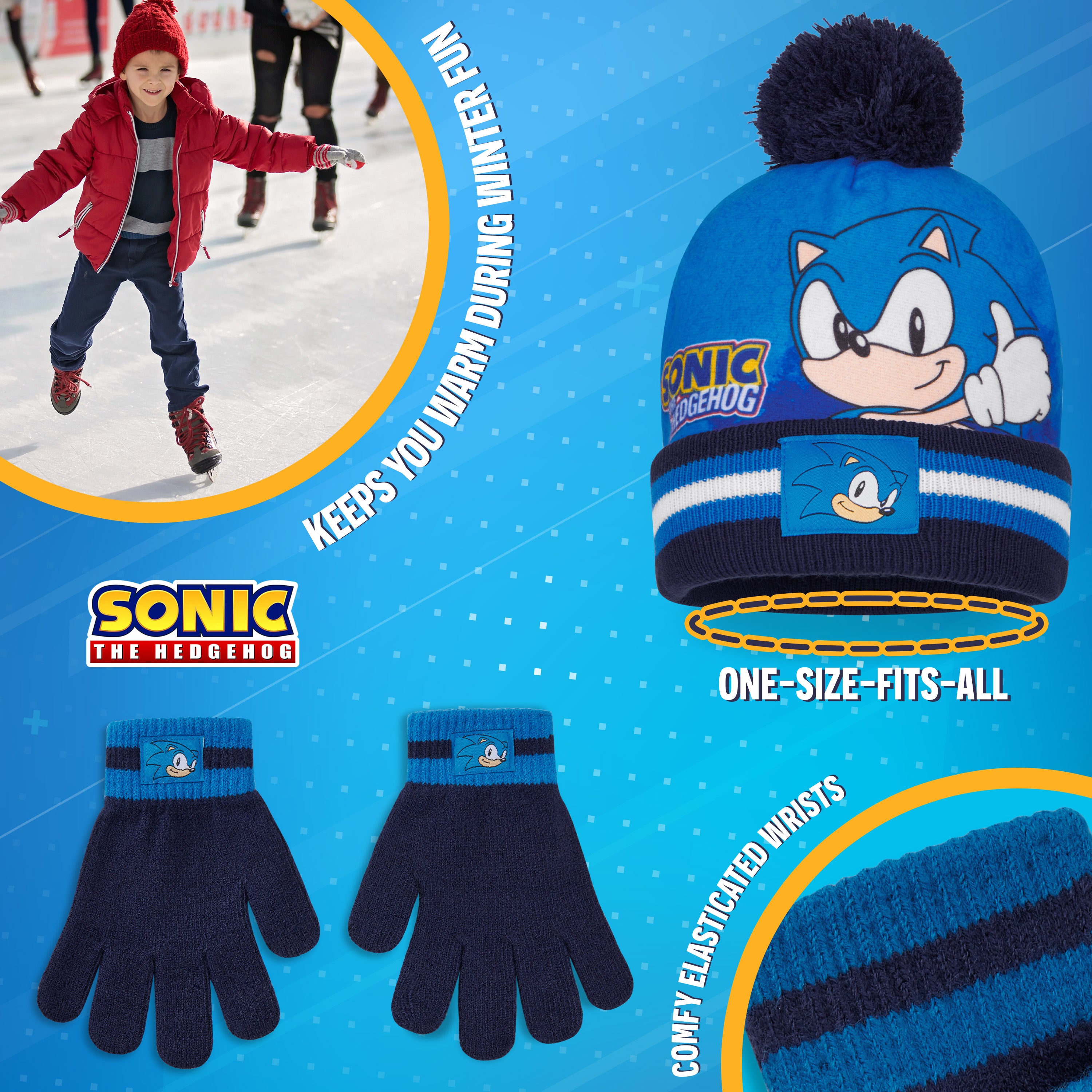 Sonic The Hedgehog Beanie Hat and Gloves Set for Boys - Get Trend