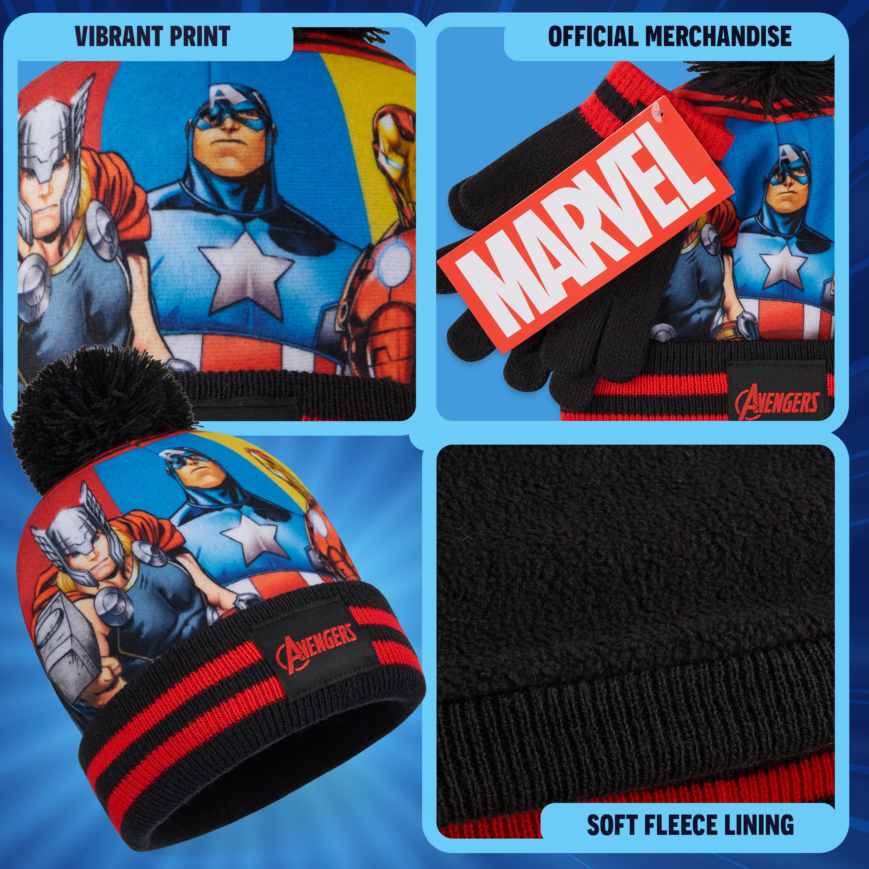 Marvel Beanie Hat and Gloves Set Kids - Avengers 2 Piece Winter Set - Get Trend