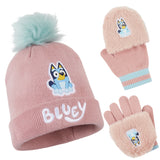 Bluey Girls Winter Accessories Set, Beanie Hat and Gloves - Gifts for Girls