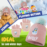 Bluey Girls Winter Accessories Set, Beanie Hat and Gloves - Gifts for Girls