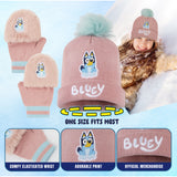 Bluey Girls Winter Accessories Set, Beanie Hat and Gloves - Gifts for Girls