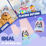 Bluey Hat Scarf and Gloves Set Kids - Beanie Scarf and Kids Gloves One Size Cosy Winter Accessories - Gifts for Kids