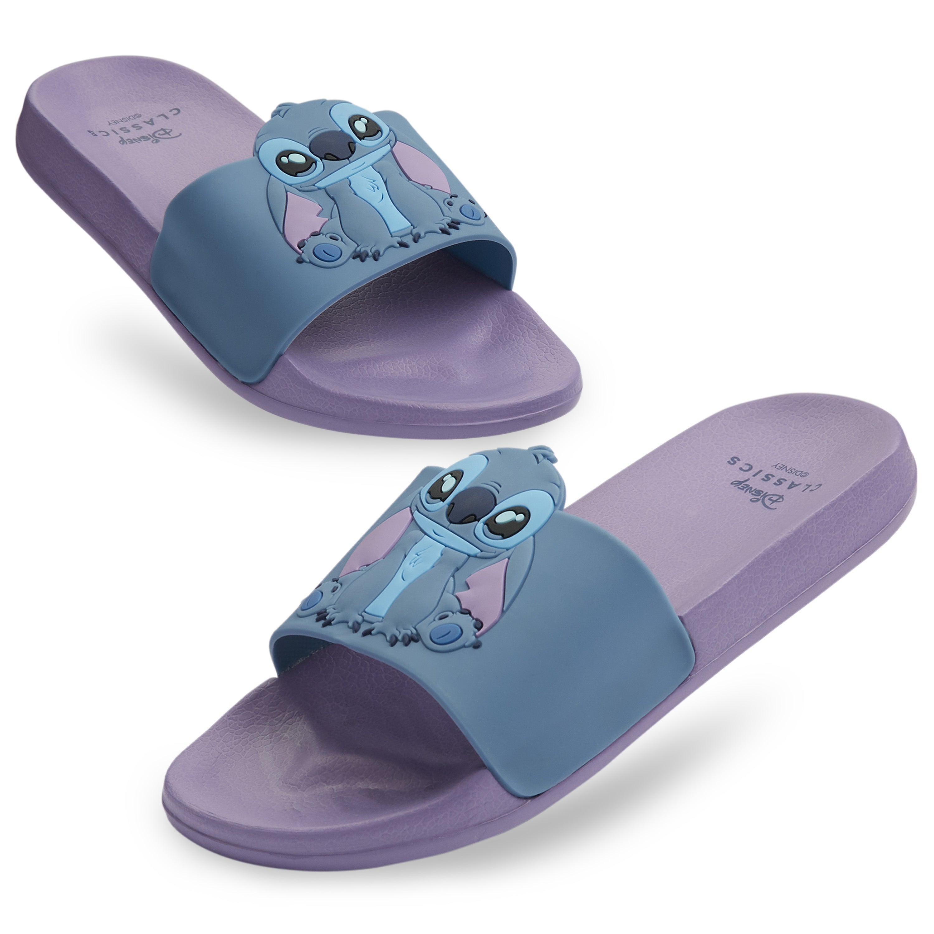 Disney Girls Sliders, Pool or Beach Shoes for Kids - Liliac/Blue Stitch - Get Trend