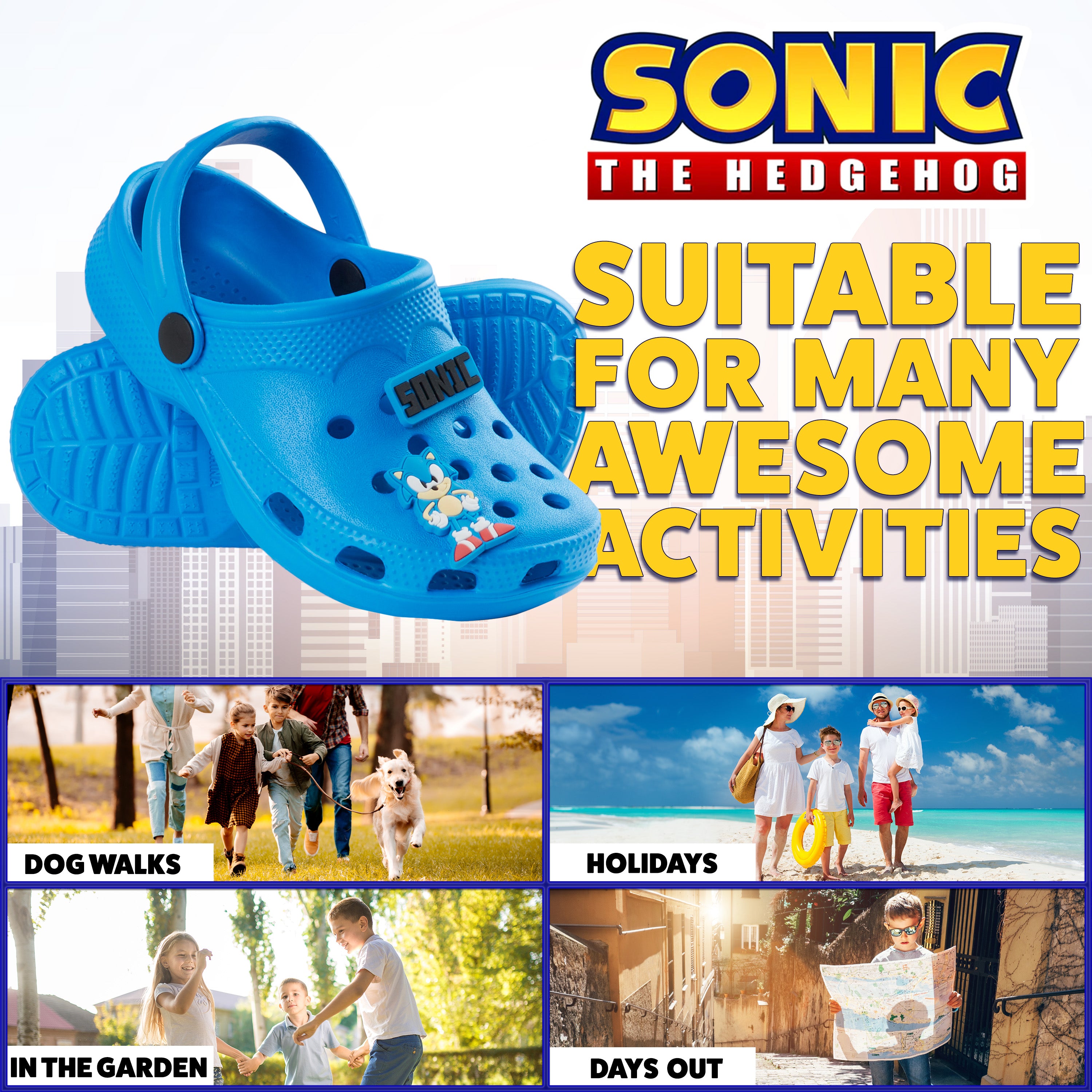 Sonic The Hedgehog Boys Clogs with Removable Rubber Charms - Get Trend