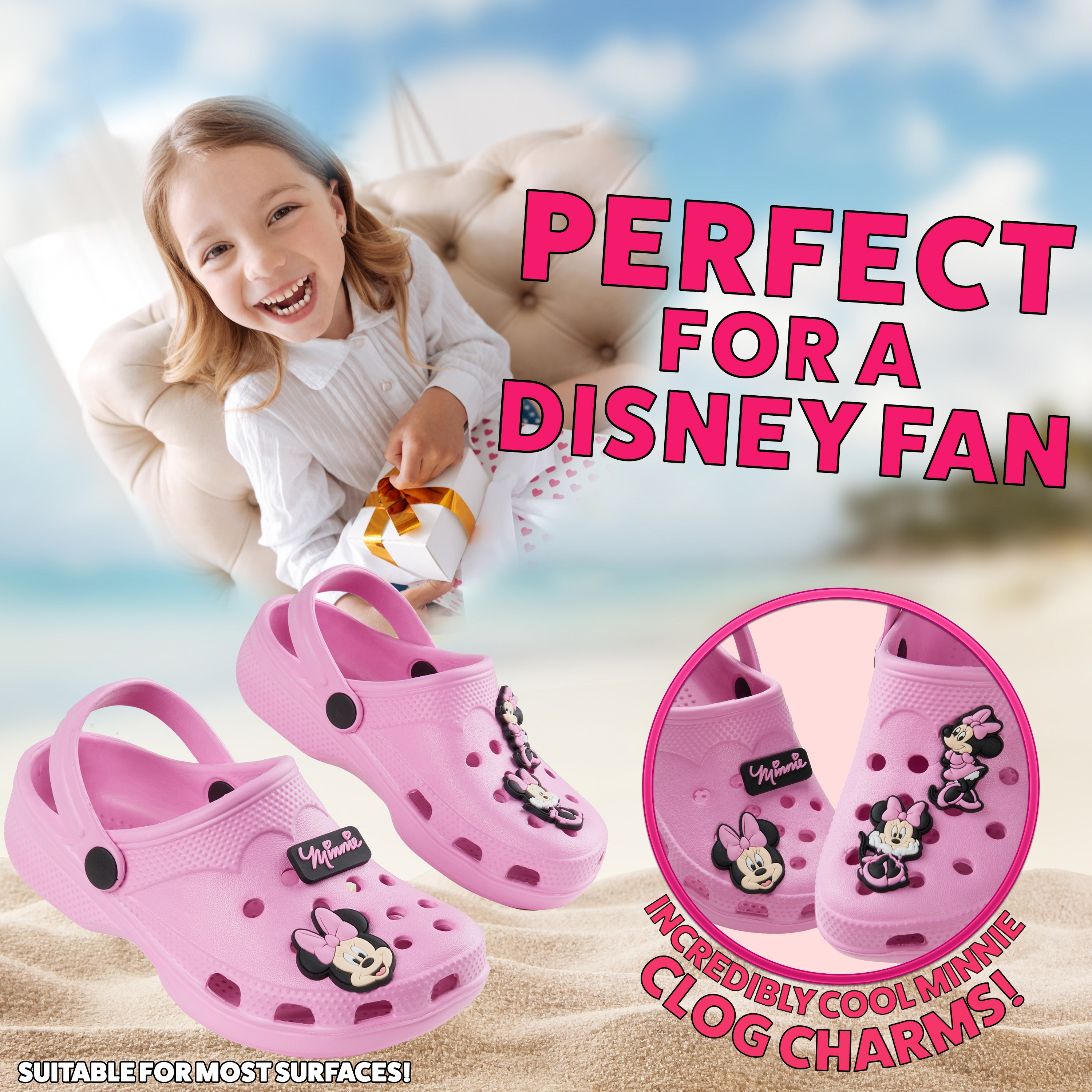 Disney Girls Clogs with Removable Rubber Charms - Pink Minnie - Get Trend