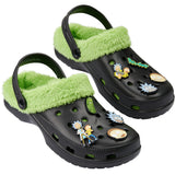 Rick and Morty Clogs Mens Winter Fleece Lining & Removable Charms - Warm Slip On Garden Shoes with Strap