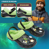 Rick and Morty Clogs Mens Winter Fleece Lining & Removable Charms - Warm Slip On Garden Shoes with Strap