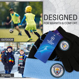 Manchester City F.C. Boys Beanie Hat & Gloves Set Winter Accessories, Boys Gifts