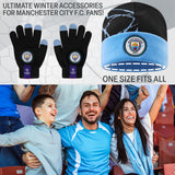 Manchester City F.C. Boys Beanie Hat & Gloves Set Winter Accessories, Boys Gifts