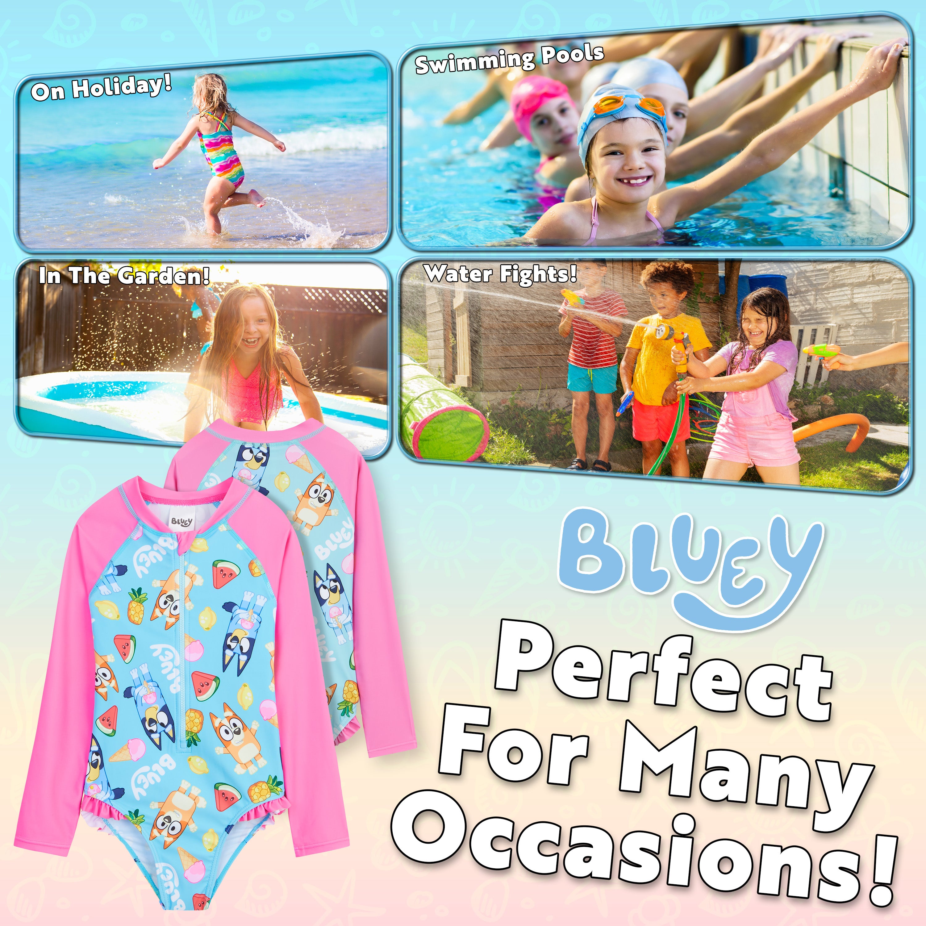 Bluey Girls Swimming Costume, Long Sleeve Swimwear - Get Trend