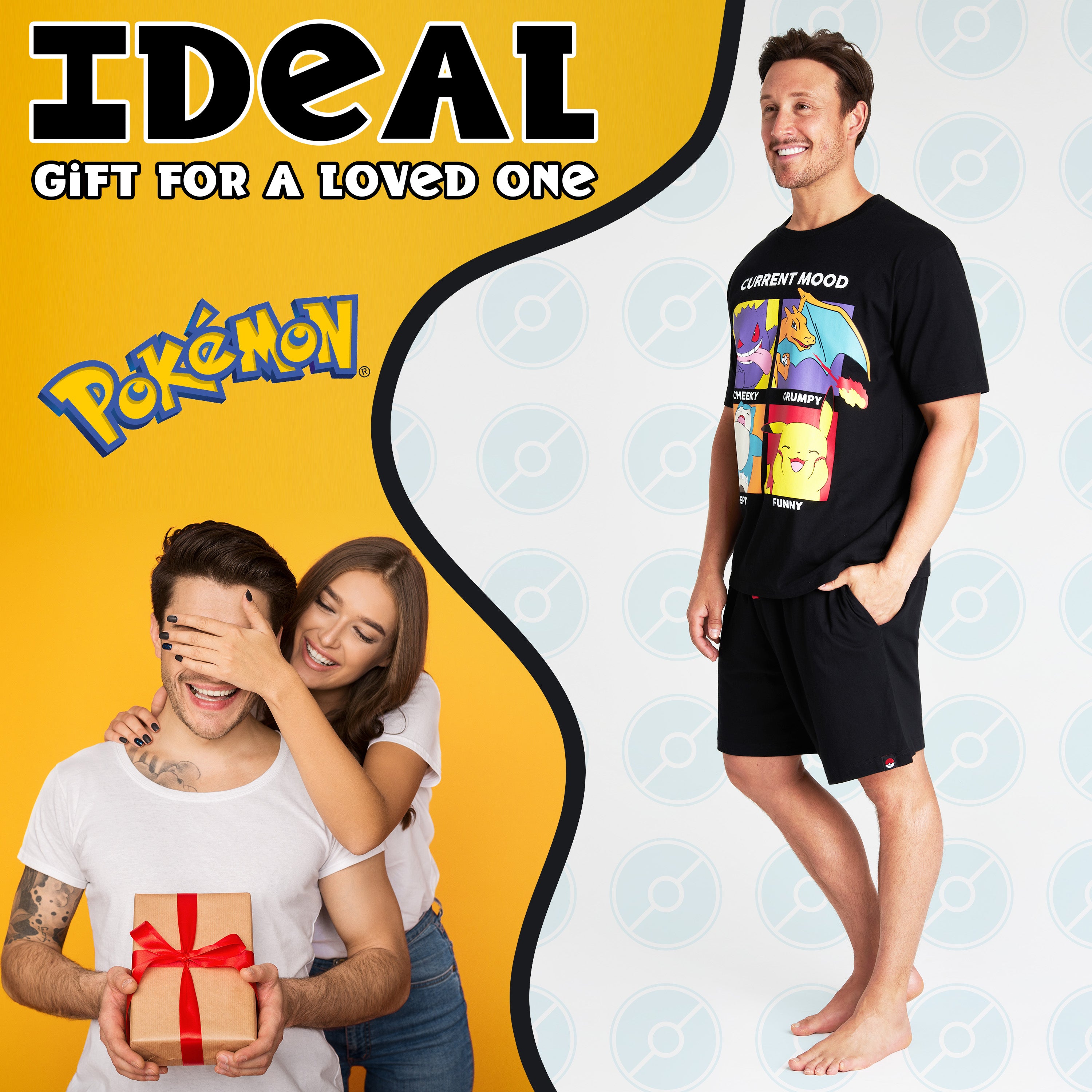 Pokemon Mens Pyjamas Set Summer Nightwear Shorts &T-Shirt Pyjamas for Men - Get Trend