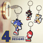 Sonic The Hedgehog Keyrings for Kids, Rubber Keyrings  - 4 Pack Mini Figures - Get Trend