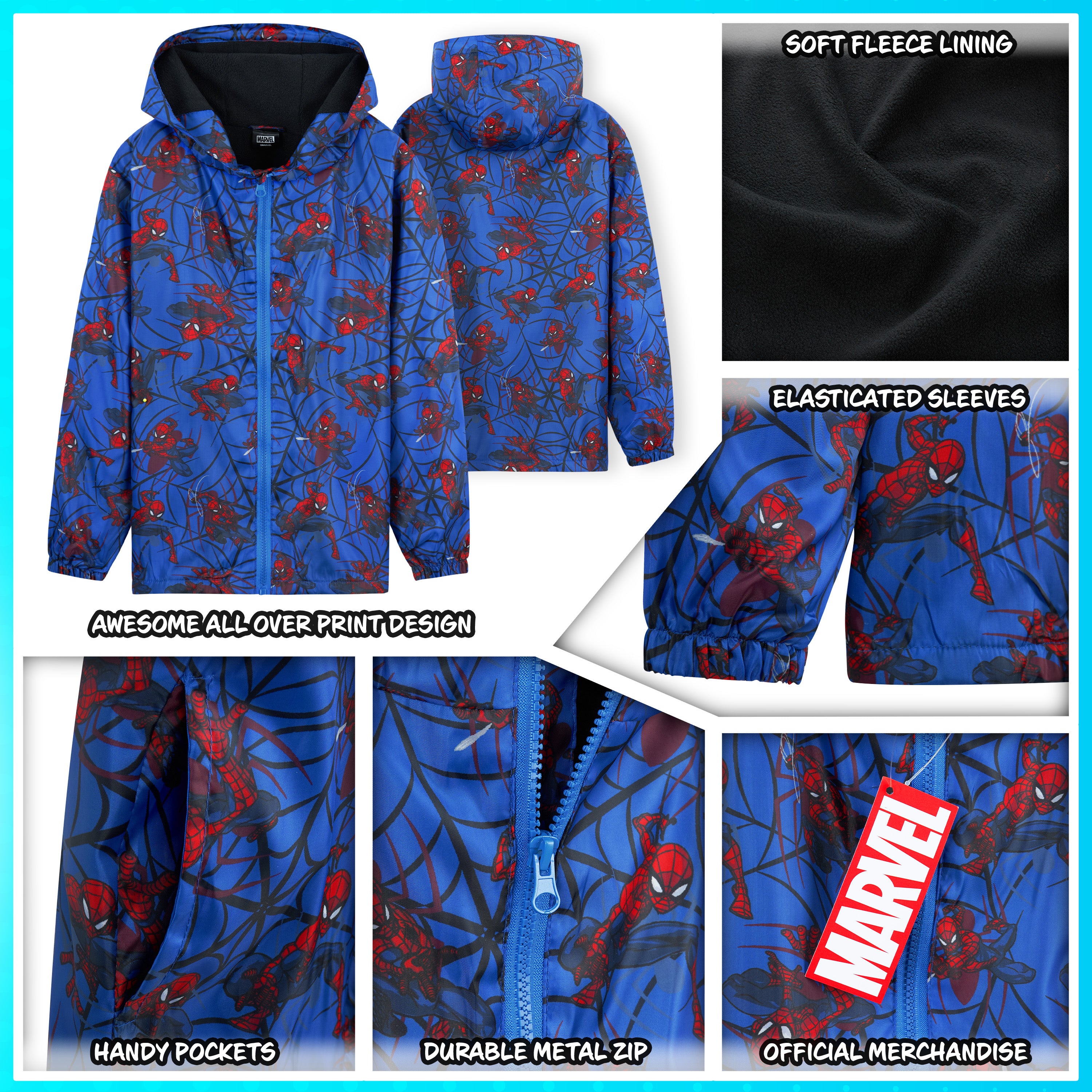 Marvel Boys Waterproof Jacket, Spiderman Hooded Raincoat for Boys - Get Trend