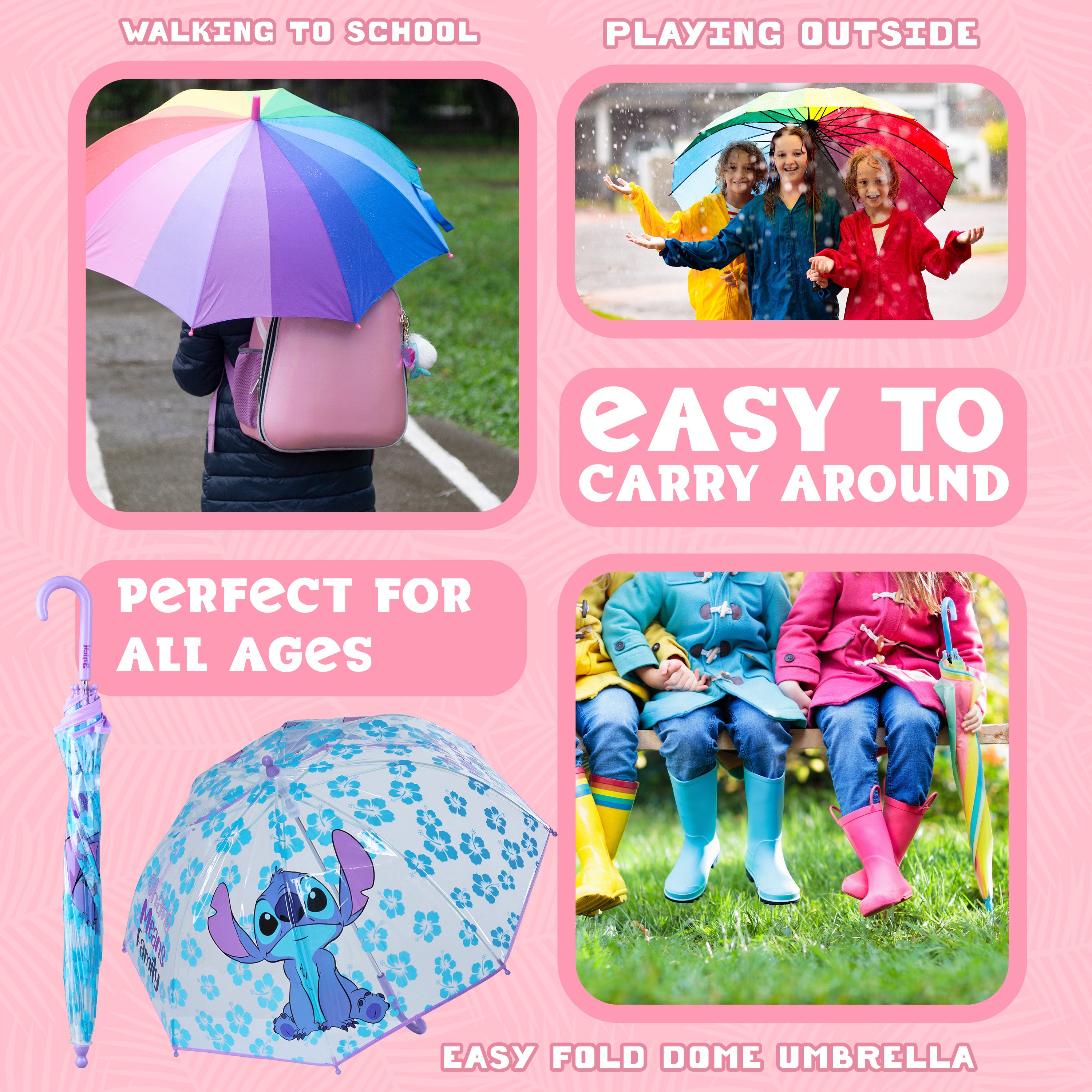 Disney Stitch Clear Dome Umbrella for Girls - Transparent Umbrella - Get Trend