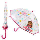 Gabby's Dollhouse Stick Umbrella for Girls, Clear Dome Lightweight Kids Umbrella