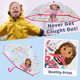 Gabby's Dollhouse Stick Umbrella for Girls, Clear Dome Lightweight Kids Umbrella