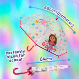 Gabby's Dollhouse Stick Umbrella for Girls, Clear Dome Lightweight Kids Umbrella