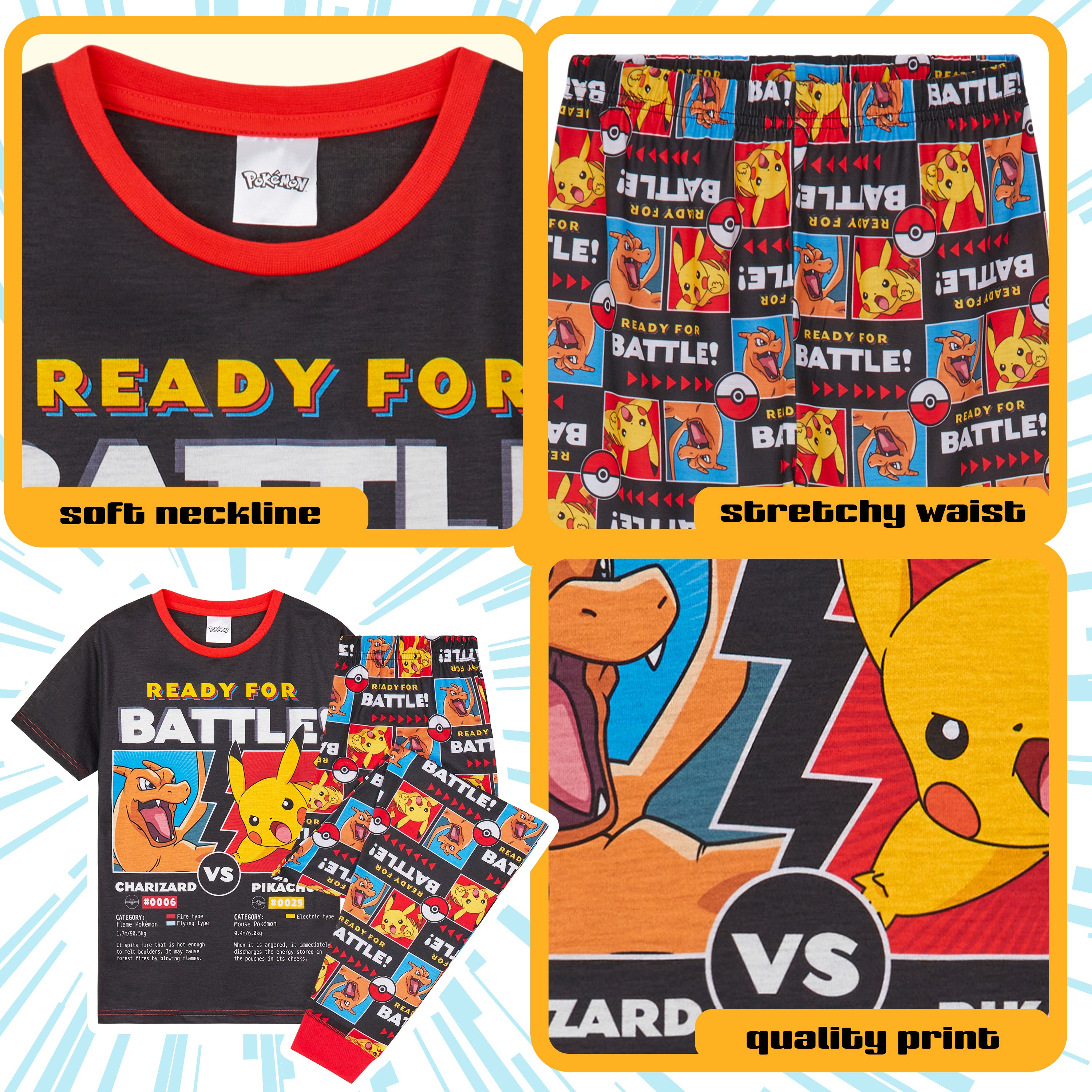 Pokemon Boys Pyjamas Set - Lounge Wear T-Shirt and Long Bottoms - Get Trend