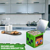 Minecraft Biscuit Tin for Kids and Teenagers, Metal Clasp 18 x 18cm Decorative Storage Cookie Tin - Gifts for Gamers