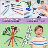 Minecraft Erasable Gel Pens Set, Coloured Pens with Erasers Pack of 6, School Supplies - Gifts for Boys