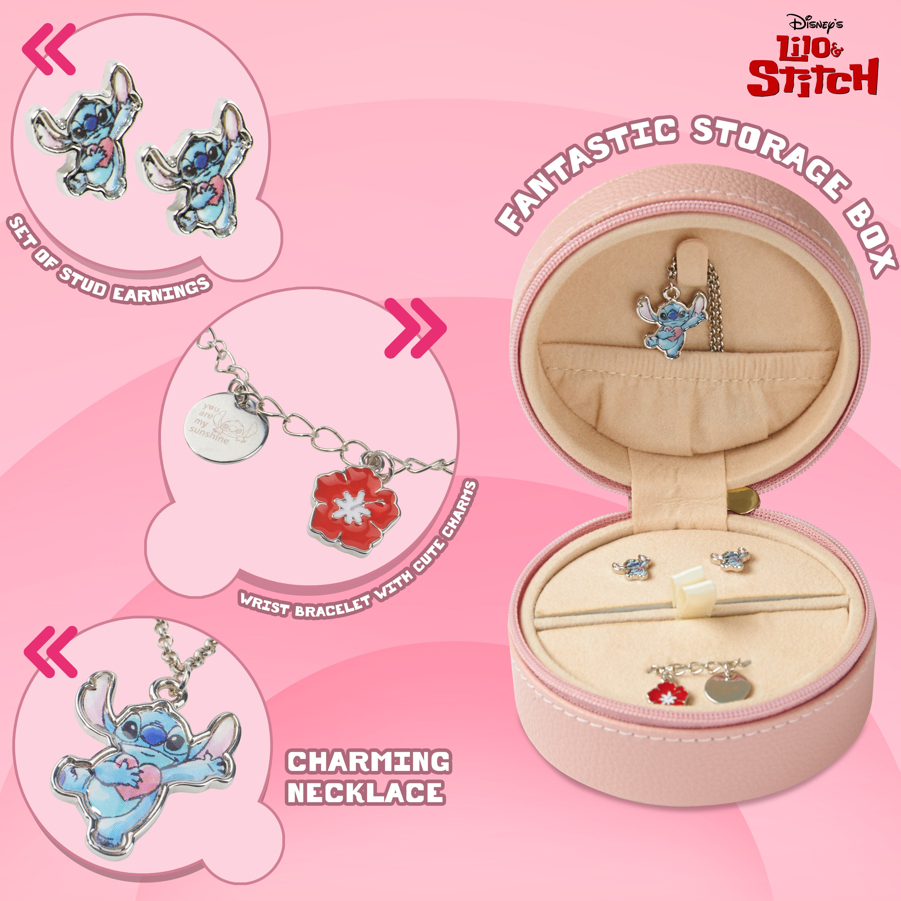 Disney Stitch 3 Piece Jewellery Set, Earrings,  Bracelet & Necklace Set - Get Trend