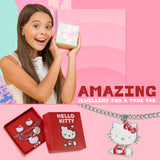 Hello Kitty Jewellery Set for Girls Teenagers, Silver Colour Necklace, Bracelet, and Stud Earrings - Kawaii Gifts for Girls