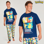 Pokemon Mens Pyjamas Set, Nightwear T-Shirt & Long Bottoms - Get Trend