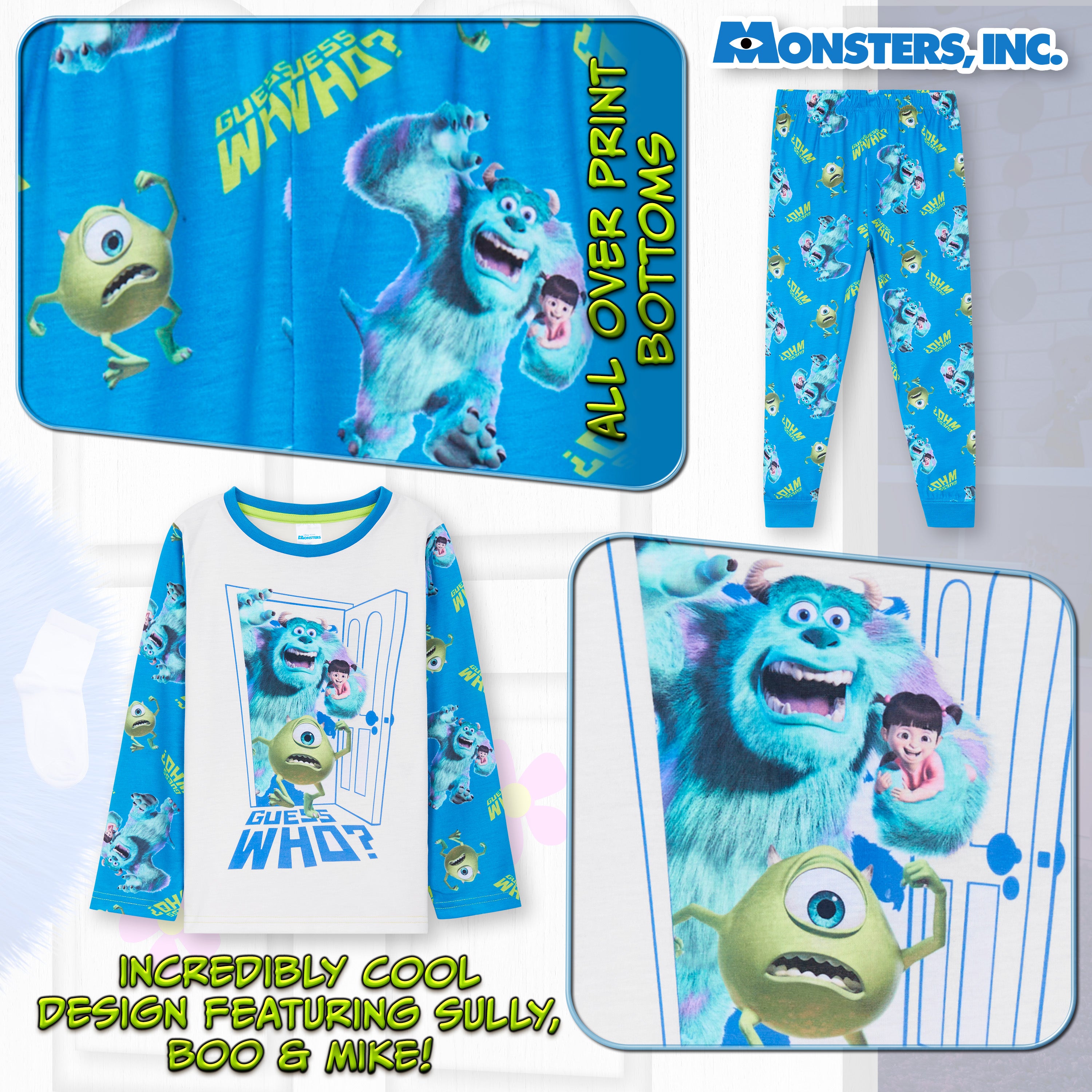 Disney Monsters Inc Pyjamas for Kids - 2 Piece Lounge Wear Long Top and Bottoms - Get Trend