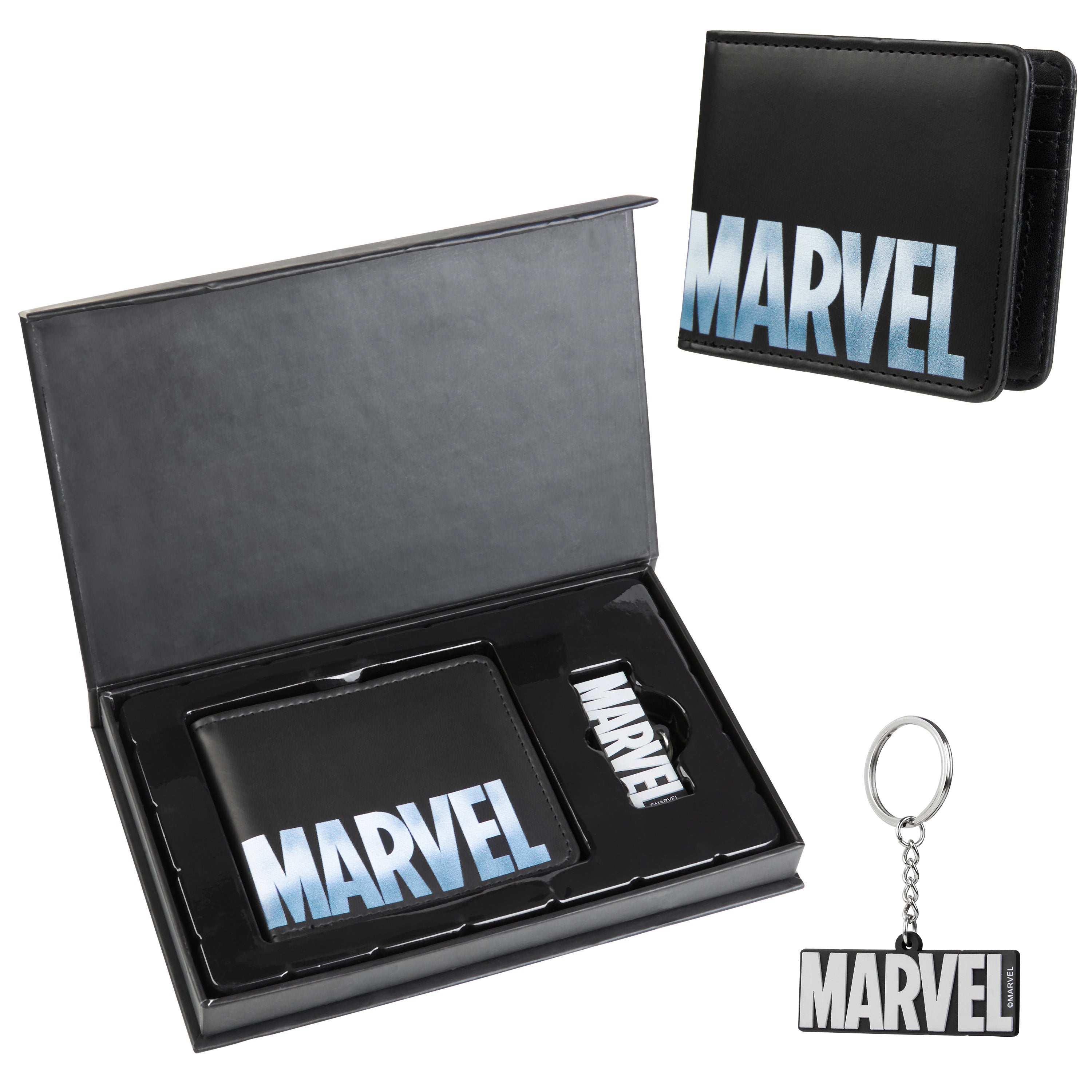 Marvel Card Wallet and Keyring Set for Men - Black Marvel - Get Trend