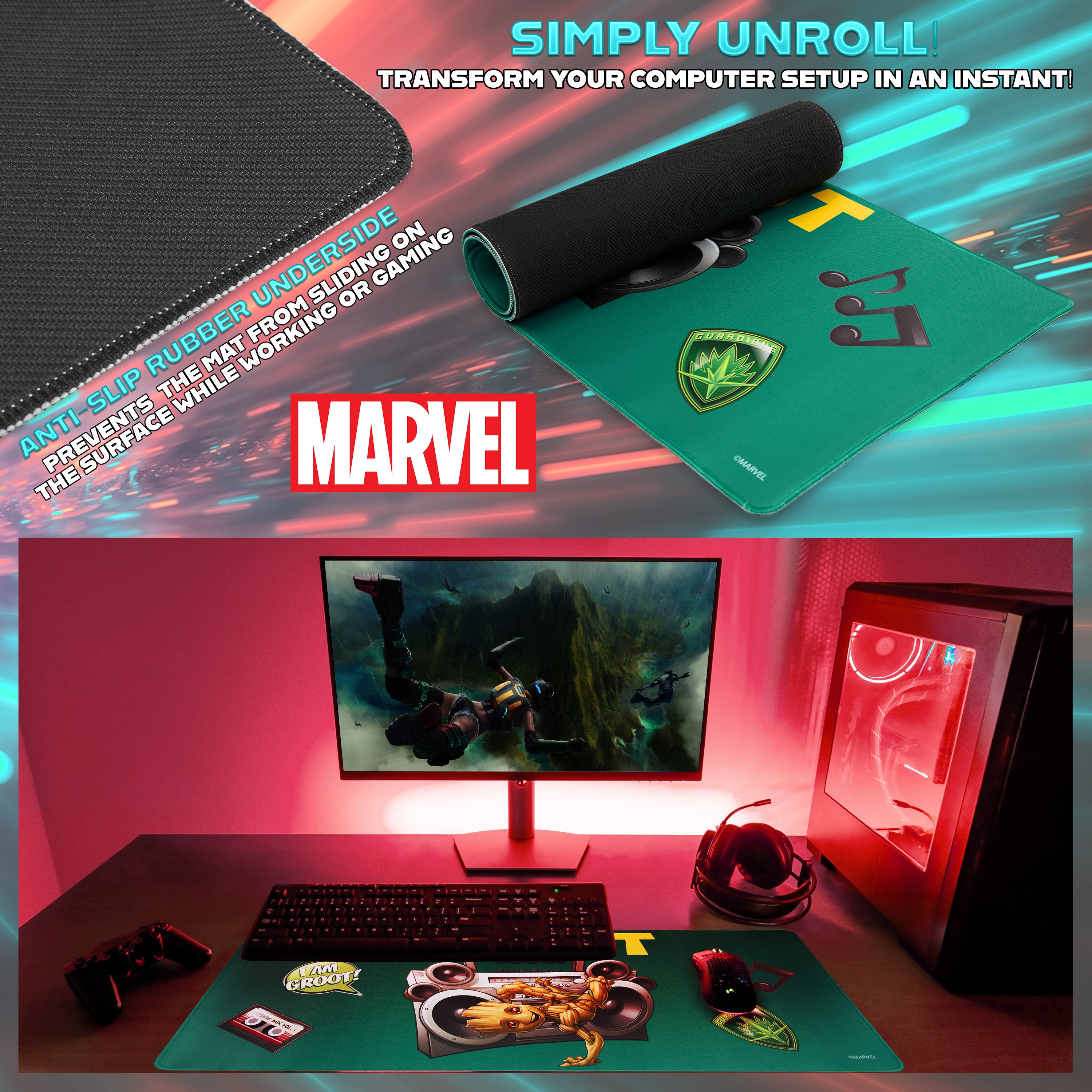 Marvel Avengers Desk Mat,  Large Mouse Mat - Green, I am Groot - Get Trend