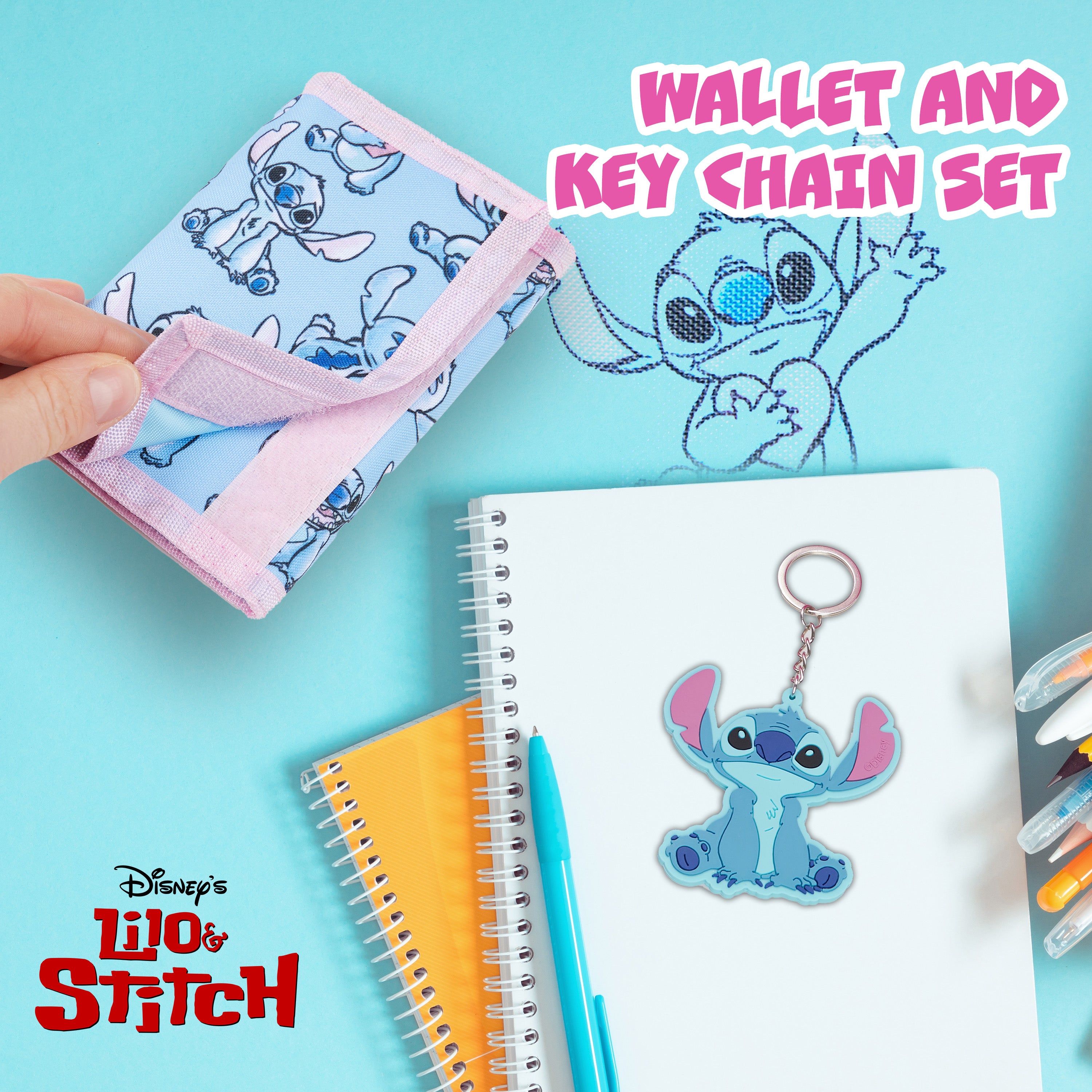 Disney Stitch Kids Wallet and Keyring Gift Set - Blue Stitch - Get Trend