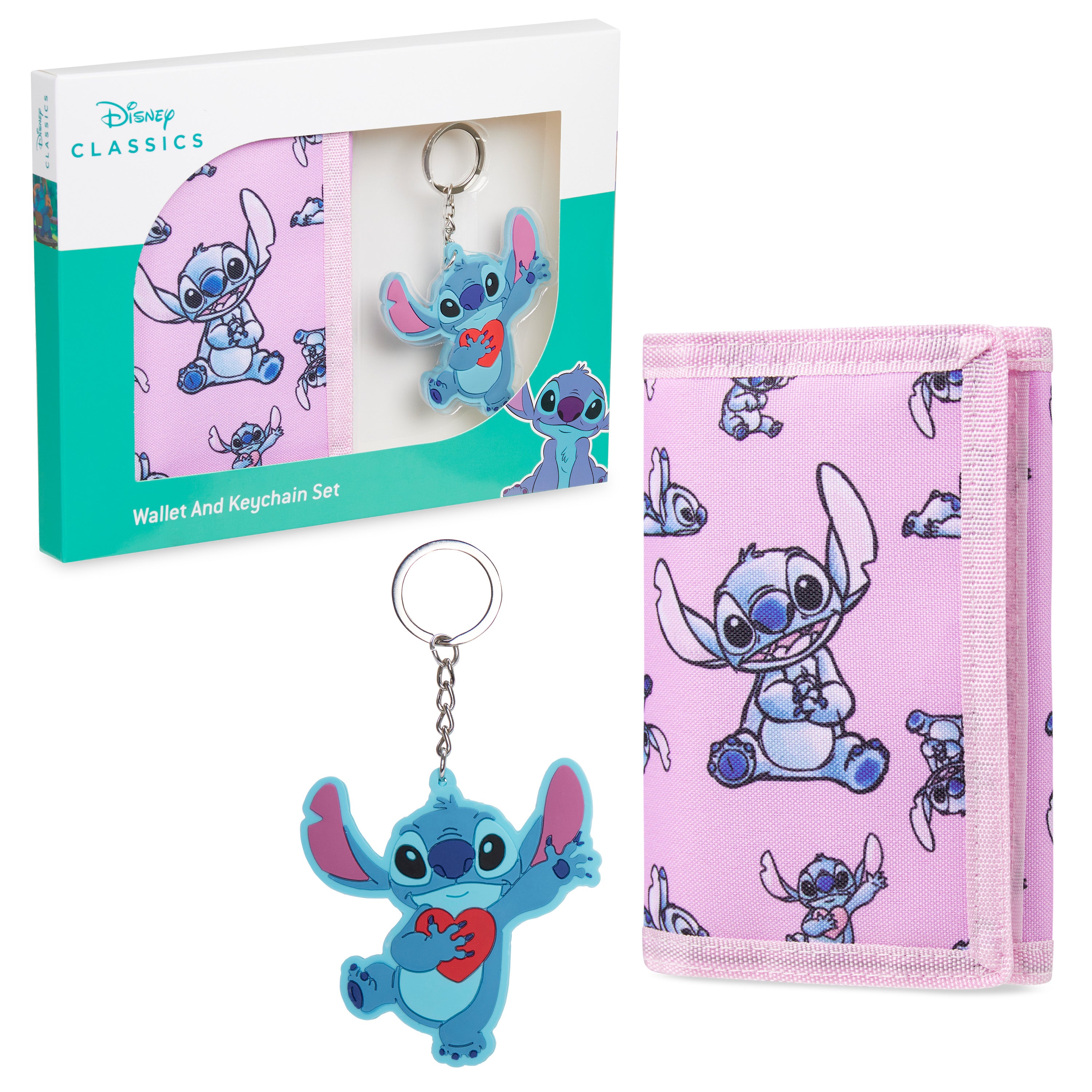 Disney Stitch Kids Wallet and Keyring Gift Set - Pink Stitch - Get Trend