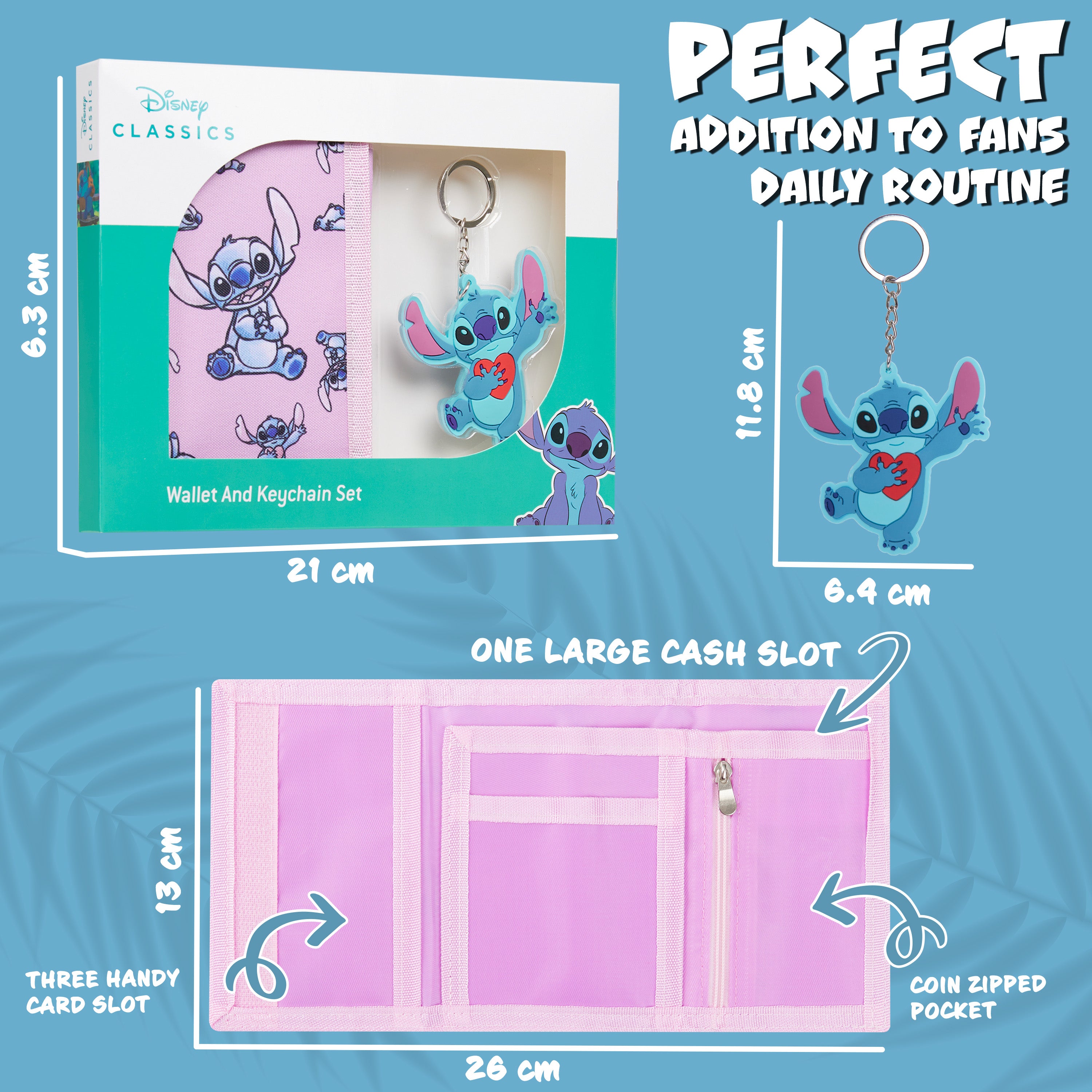 Disney Stitch Kids Wallet and Keyring Gift Set - Pink Stitch - Get Trend