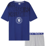 Chelsea F.C. Mens Pyjamas Set - T-Shirt and Long Bottoms - Blue & Grey - Get Trend