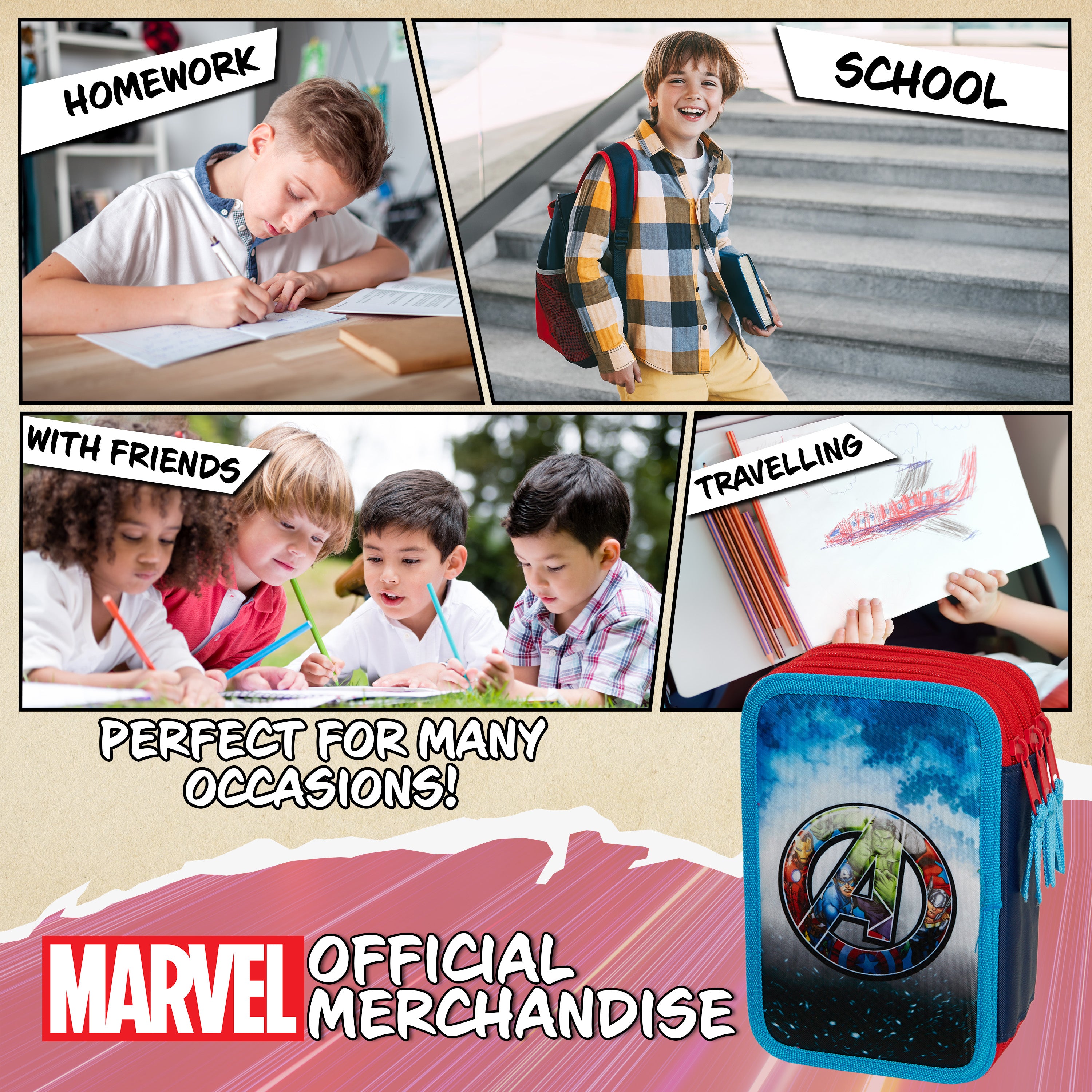 Marvel Pencil Case with Stationery Included, Marvel  Stationery Set - Get Trend