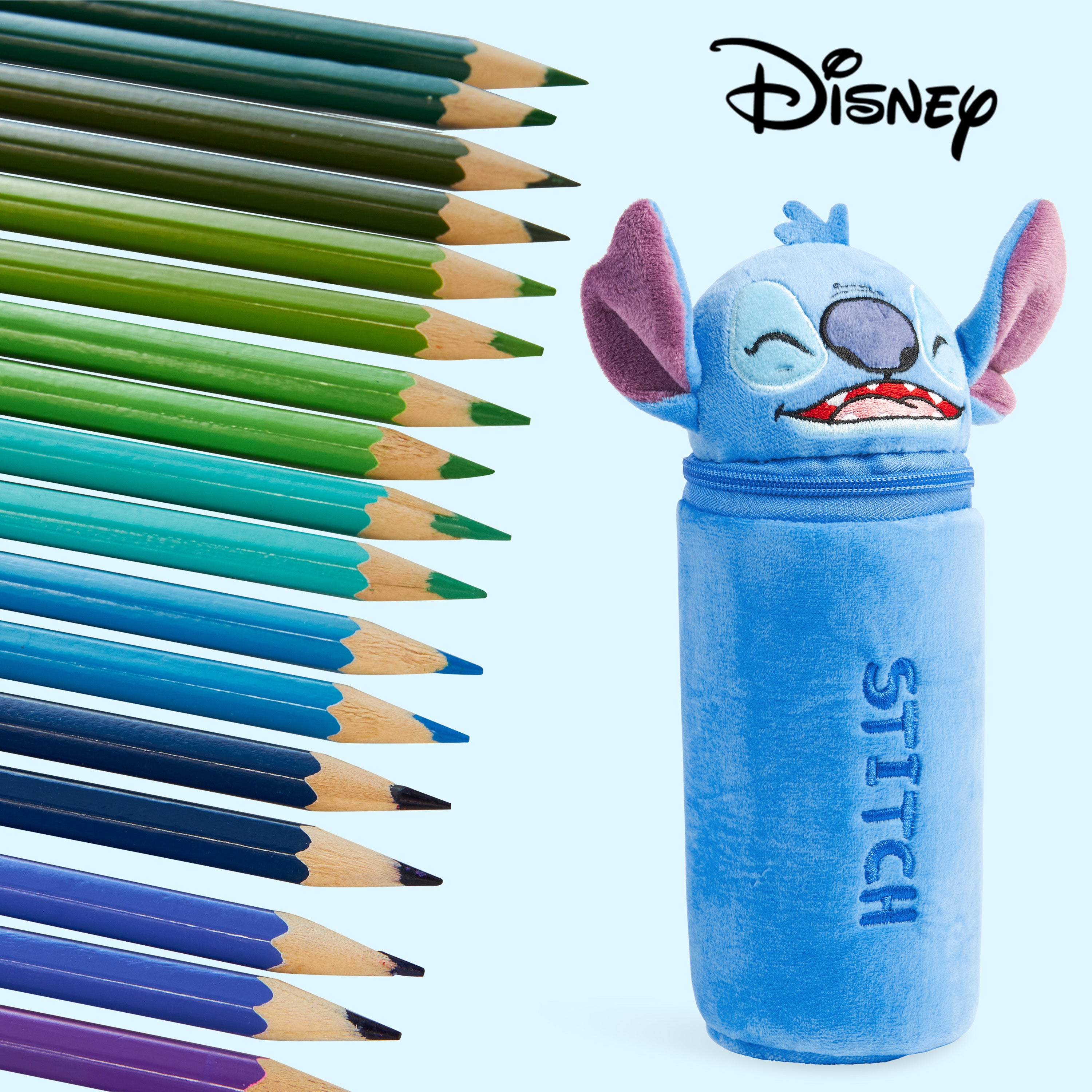 Disney Stitch Pencil Case with 48 Colouring Pencils Included - Blue - Get Trend