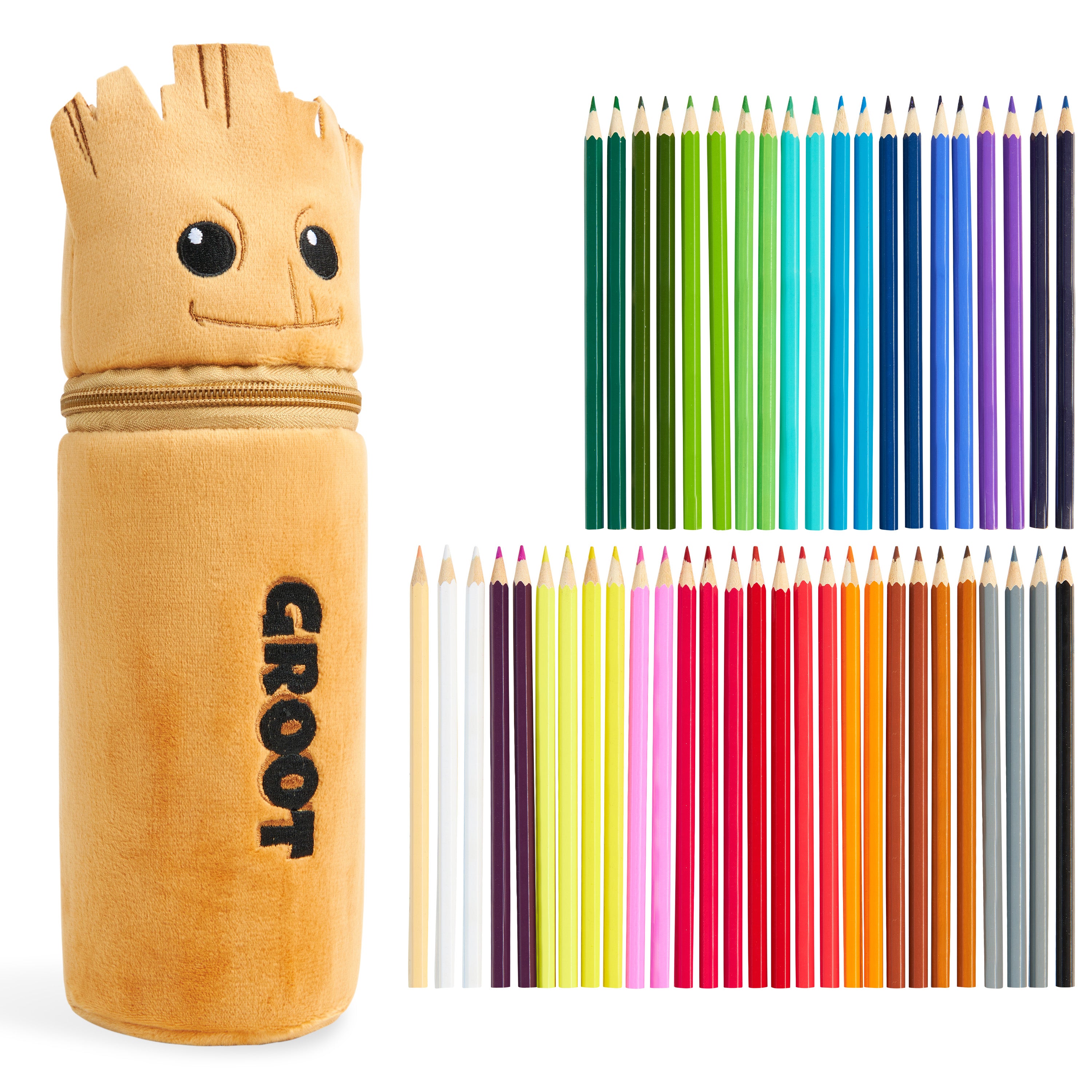 Marvel Pencil Case with 48 Colouring Pencils Included - Brown Groot - Get Trend