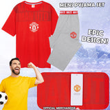 Manchester United F.C. Mens Pyjamas Set, Cotton Loungewear - Man United Gifts