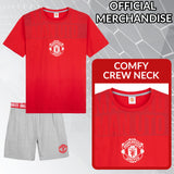 Manchester United F.C. Mens Short Pyjamas Set, Breathable 2 Piece Lounge Wear - Man United Gifts for Men