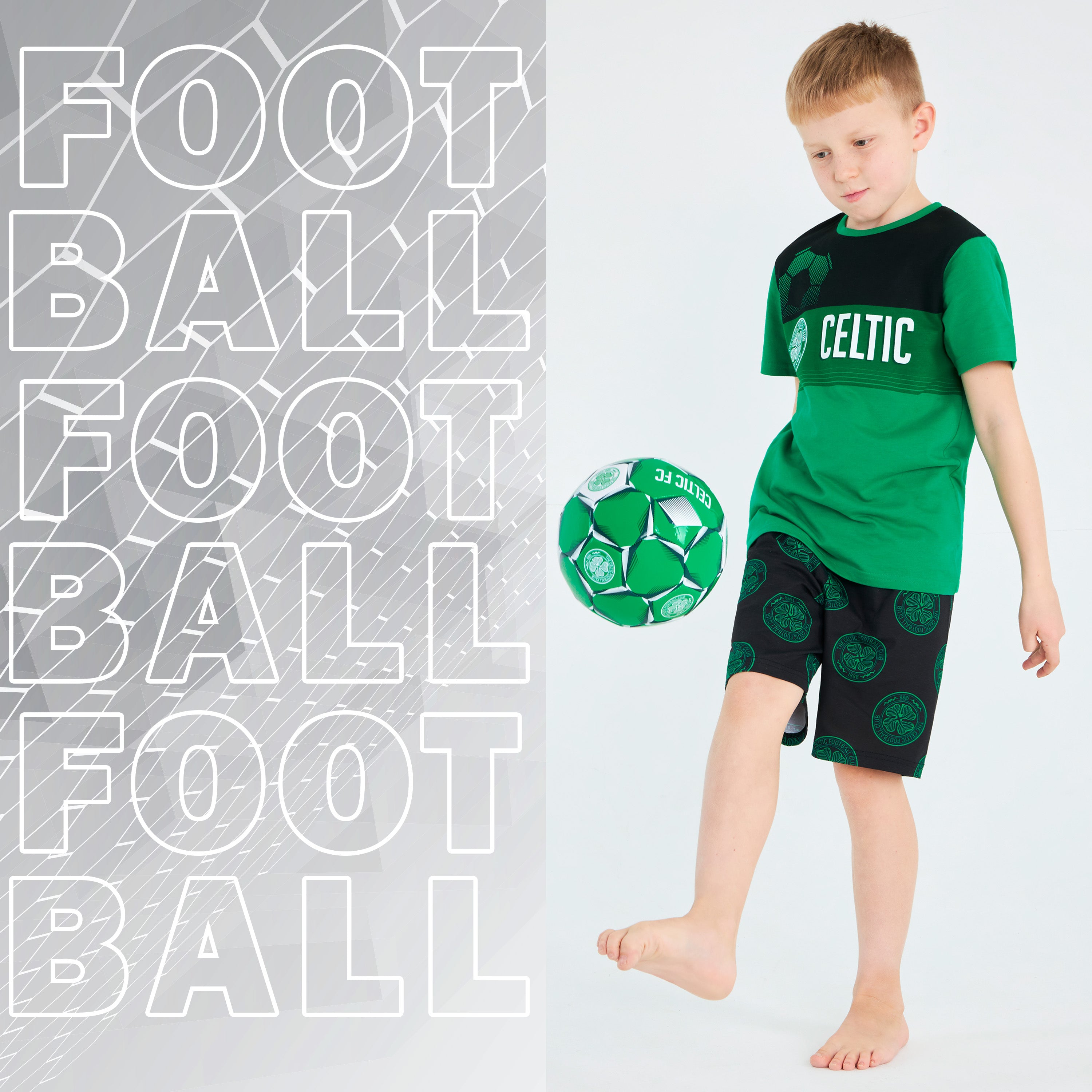 Celtic F.C. Boys Short Pyjamas Set, Breathable Loungewear - Green/Black - Get Trend