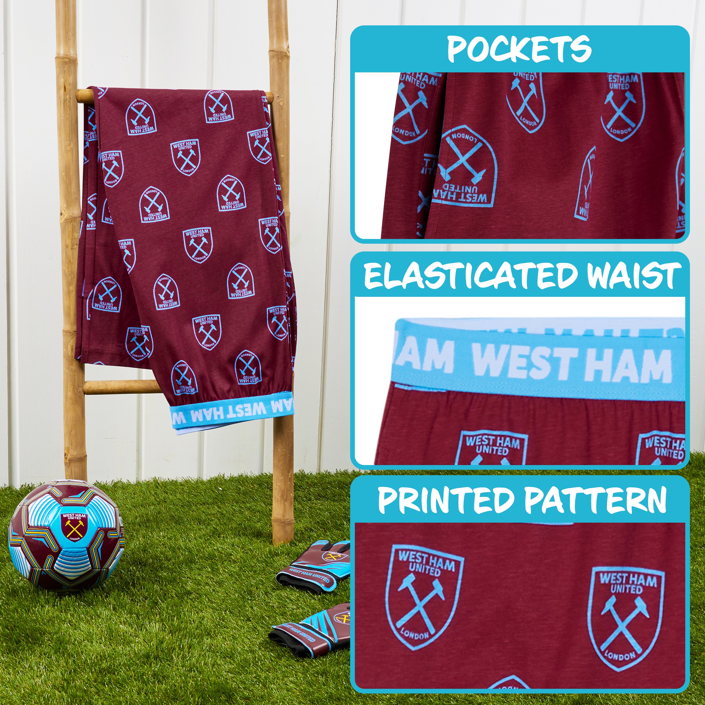 West Ham United F.C. Mens Pyjama Bottoms, Cotton Lounge Pants - Get Trend