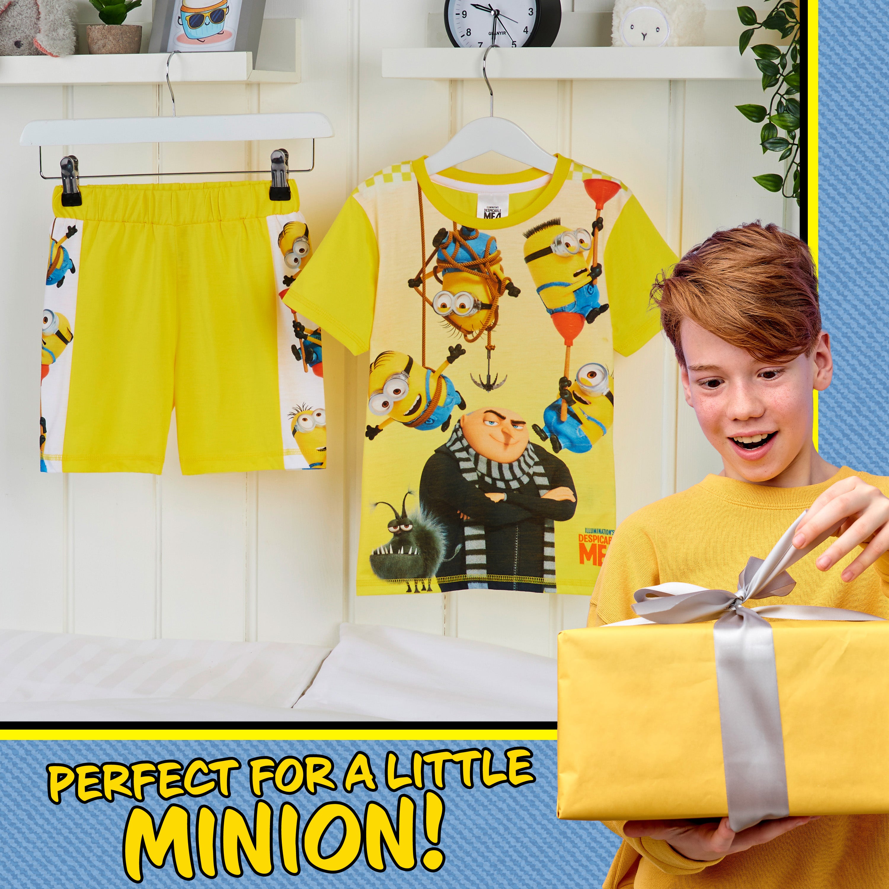 MINIONS Boys Short Pyjamas Set, Soft Breathable Lounge Wear - Yellow/Multi - Get Trend