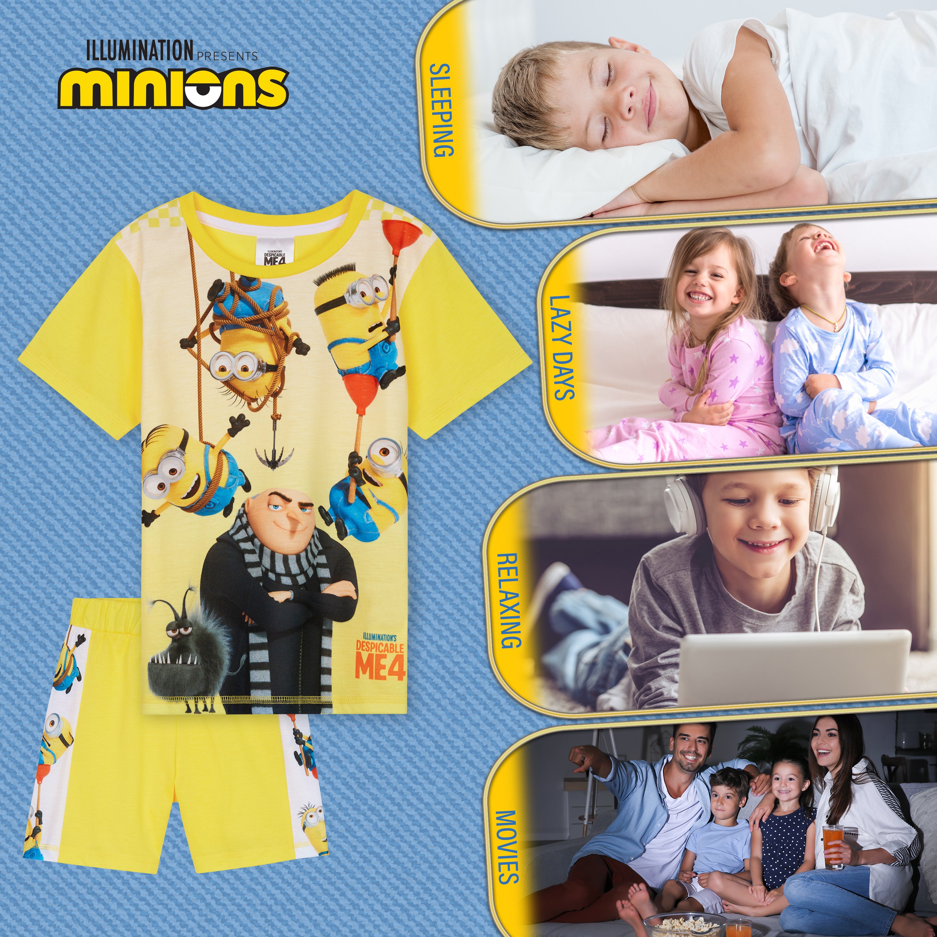 MINIONS Boys Short Pyjamas Set, Soft Breathable Lounge Wear - Yellow/Multi - Get Trend