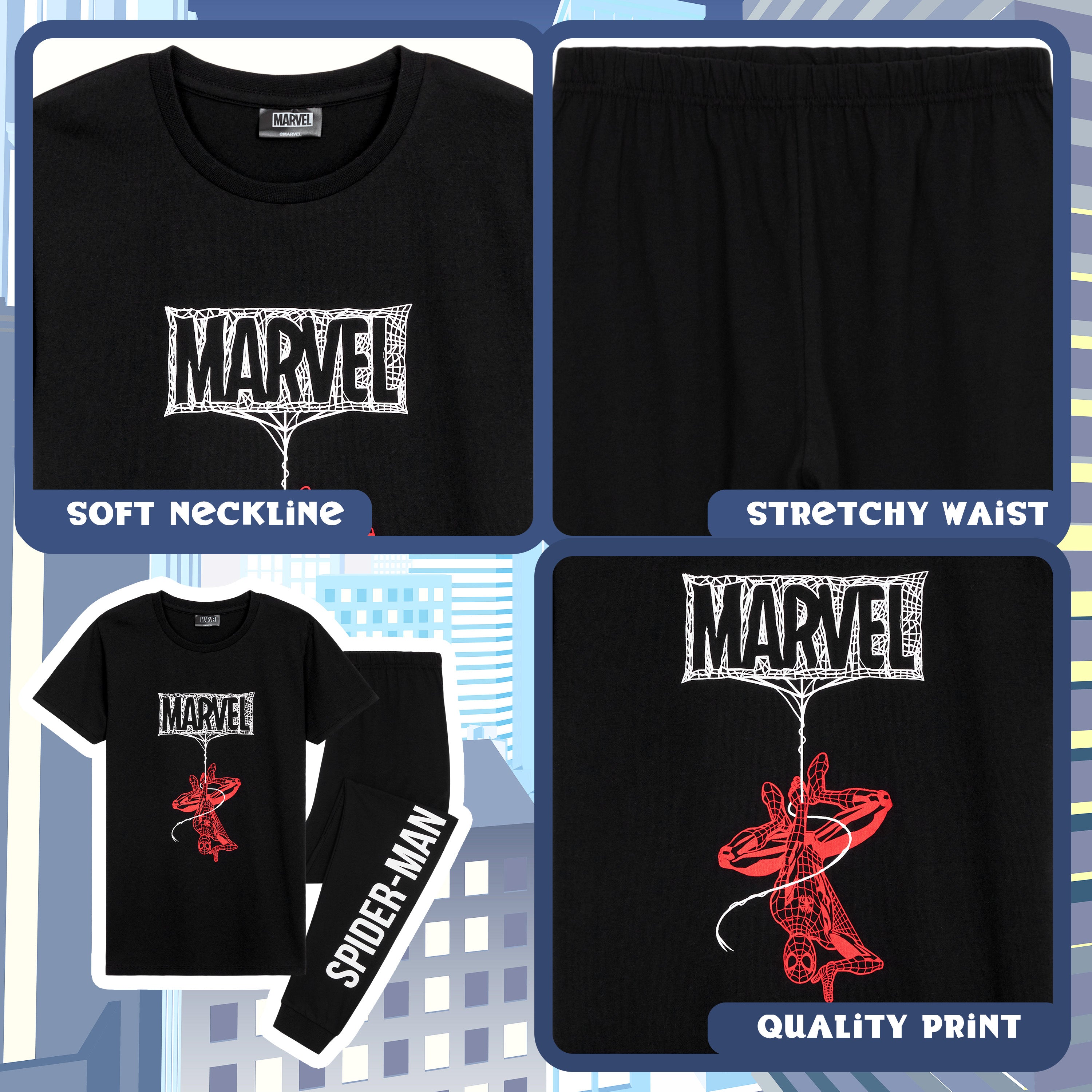 Marvel Spiderman Boys Pyjamas Set - T-Shirt and Long Bottoms Pyjama Set - Get Trend