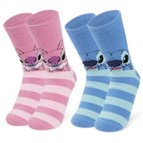 Disney Slippers Socks Women 2 Pack Fluffy Socks Non Slip - Stitch & Angel - Get Trend